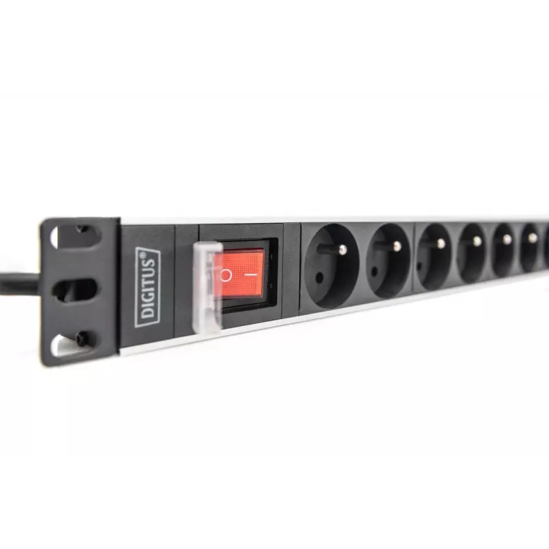 DIGITUS 1U aliuminio PDU, montuojamas į stovą, 8x CEE 7/5 vardinė galia: 16A, 4000W, 250VAC 50/60Hz,