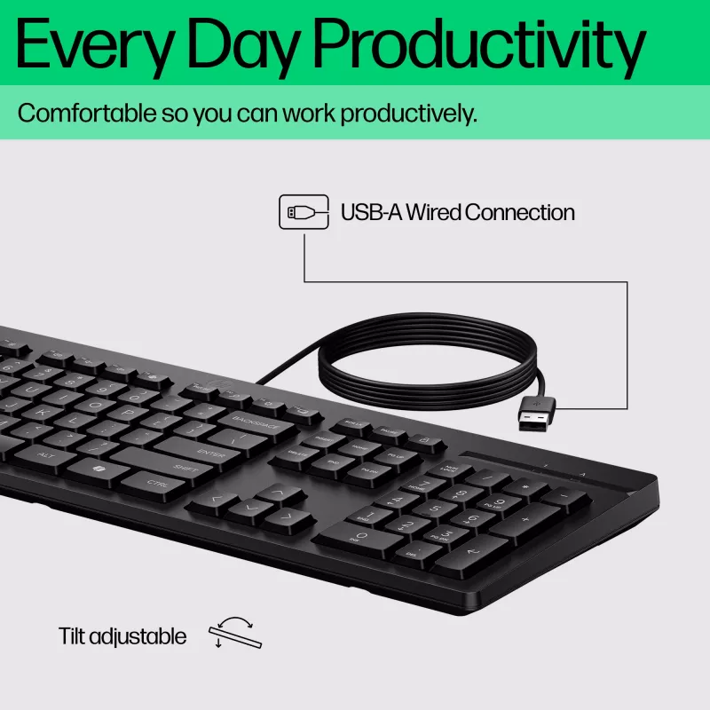 HP 125 laidinė klaviatūra, pilno dydžio (100 %), laidinė, USB, juoda