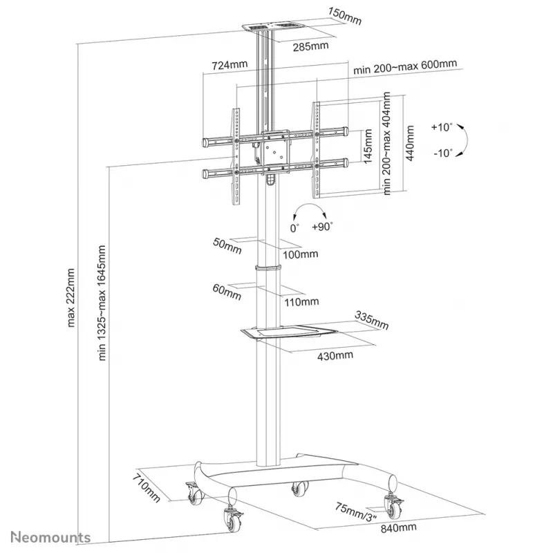 Neomounts PLASMA-M1900E TV trolley 37-70 inch - rotatable