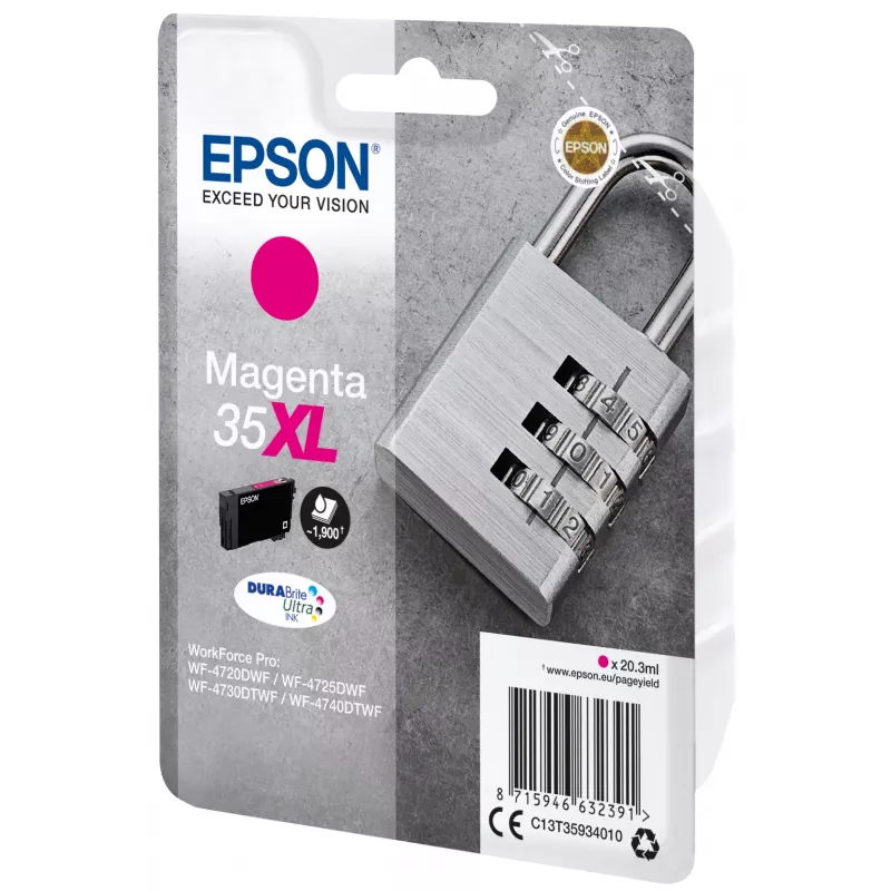 Epson Padlock Singlepack Magenta 35XL DURABrite Ultra rašalas, didelės (XL) talpos, purpurinis, pigmentinis rašalas, 20,3 ml, 1 vnt., 1900 puslapių
