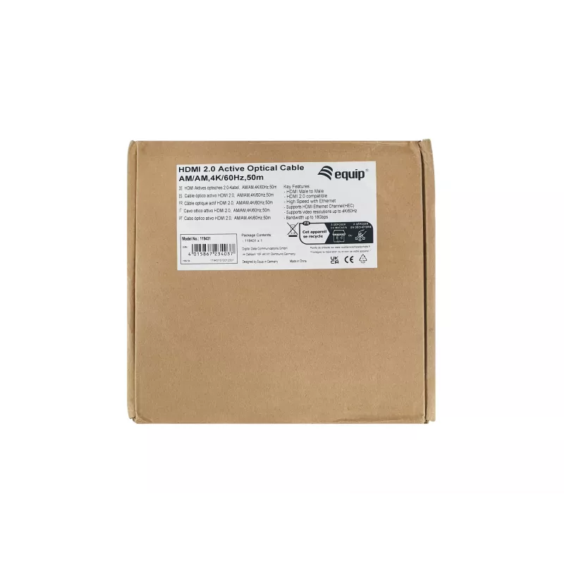 Equip HDMI 2.0 Active Optical kabelis AM/AM, 100m, 100 m, HDMI Type A (Standard), HDMI Type A (Standard), 3D, Juoda