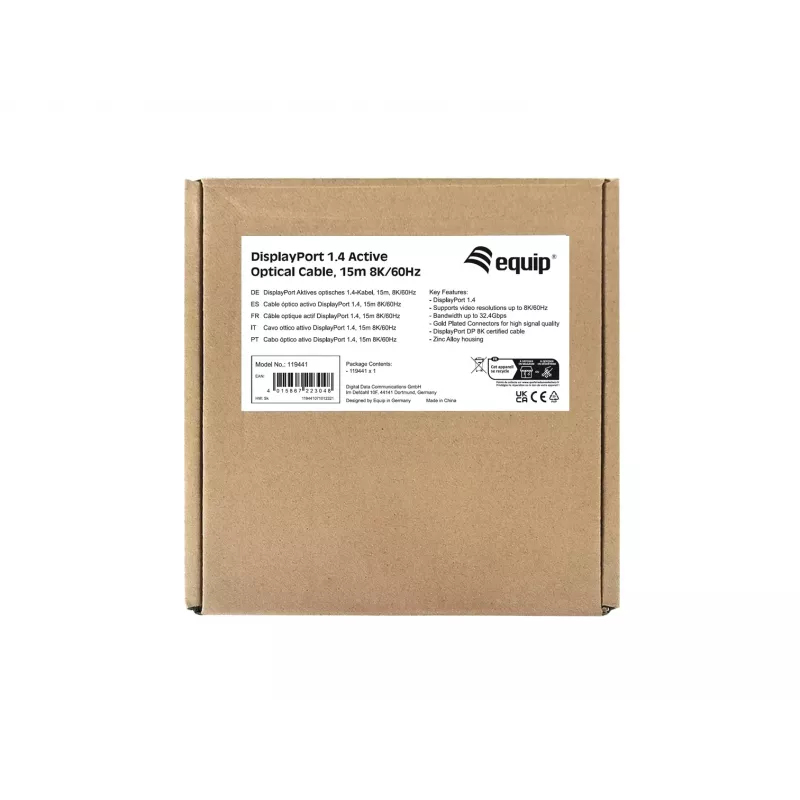 Equip DisplayPort 1.4 aktyvus optinis kabelis, 15 m, 8K/60Hz