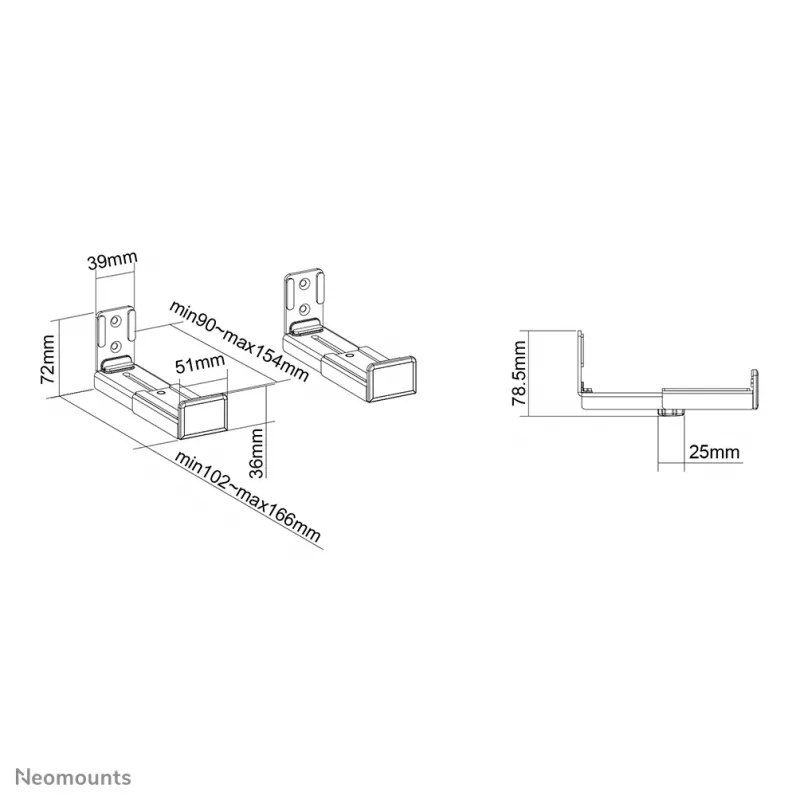 Neomounts AWL29-550BL1 videobarų/garso kolonėlių laikiklis sienai - maks. 15 kg - universalus