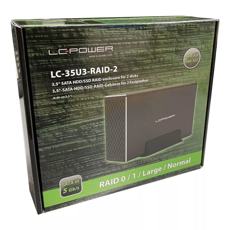 LC-POWER Lc-35u3-rid-2, išorinis 2 vietų 3,5 col. standžiųjų diskų korpusas su RAID, aliuminis, juodas