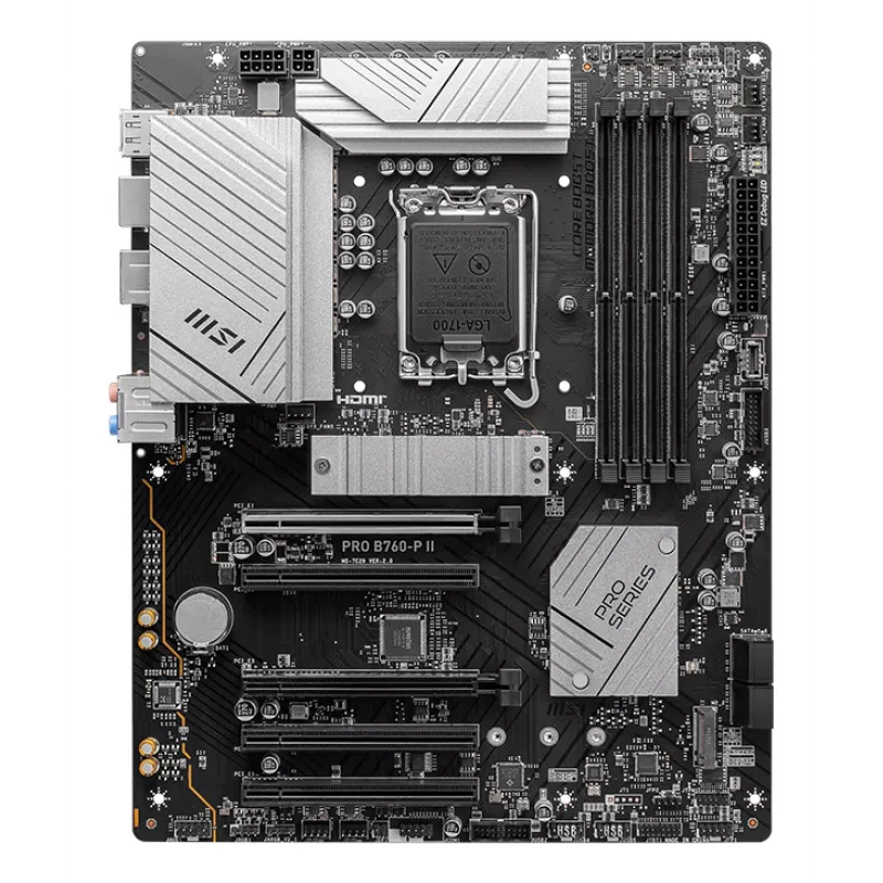 Motininė plokštė MSI PRO B760‑P II ATX – Intel B760, LGA 1700, DDR5, 4x DIMM, 256 GB, 2,5Gb LAN, HDMI 2.1, 2x M.2