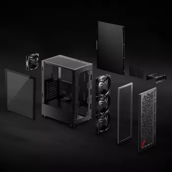 XPG VALOR AIR Mid-Tower Black, Midi Tower, PC, Juoda, ATX, micro ATX, Mini-ATX, Anglinis plienas, Grūdintas stiklas, 16,6 cm