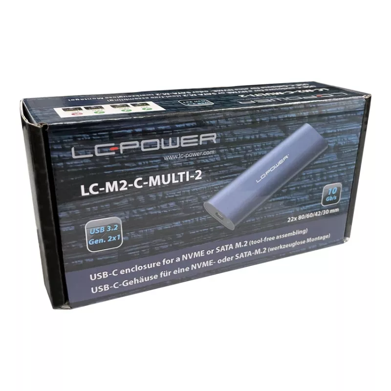 LC-POWER M.2 SSD korpusas (NVMe ir SATA), USB 3.2 Gen.2x1, juodas anglies pluoštas - LC-M2-C-MULTI