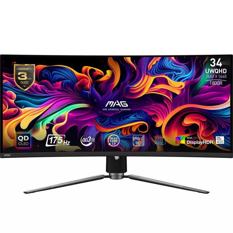 MSI MAG 341CQPDE QD-OLED kompiuterio monitorius 86,4 cm (34 colių) 3440 x 1440 pikselių „UltraWide Quad HD“ juodas