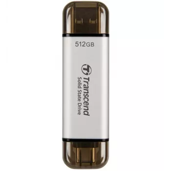 TRANSCEND Esd310c – 512 GB nešiojamasis SSD – USB Type-A / USB Type-C – sidabrinis