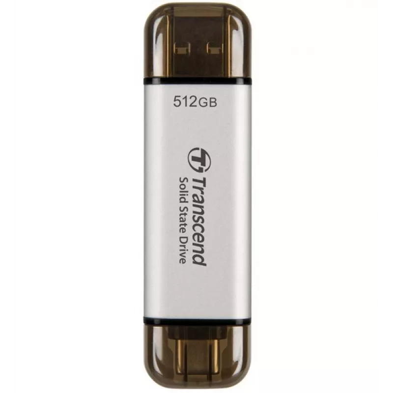 TRANSCEND Esd310c – 512 GB nešiojamasis SSD – USB Type-A / USB Type-C – sidabrinis