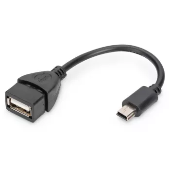 DIGITUS USB 2.0 adapterio kabelis, OTG, mini B - A M/F, 20 cm USB 2.0 atitikties juoda
