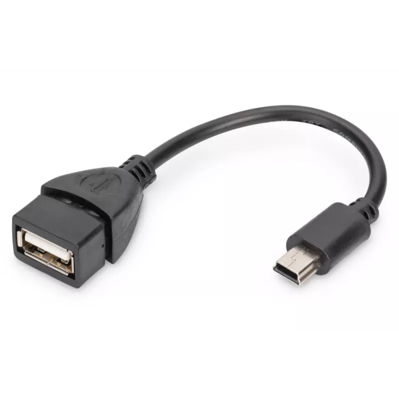 DIGITUS USB 2.0 adapterio kabelis, OTG, mini B - A M/F, 20 cm USB 2.0 atitikties juoda