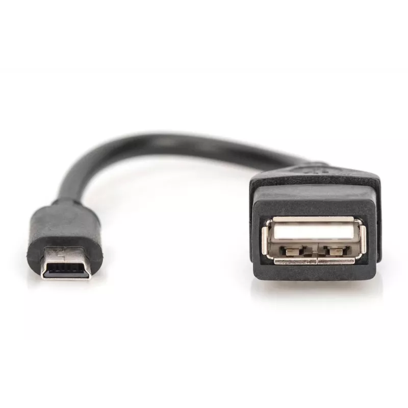 DIGITUS USB 2.0 adapterio kabelis, OTG, mini B - A M/F, 20 cm USB 2.0 atitikties juoda