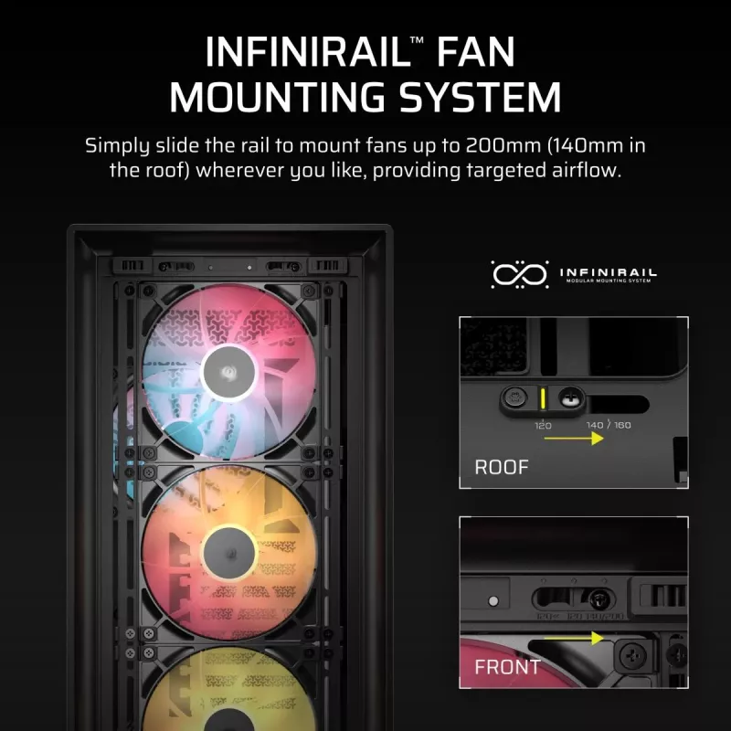 PC Case CORSAIR FRAME 5000D RS ARGB Midi Tower Black — ATX, palaiko 3x140mm priekinius ventiliatorius, 2,5/3,5 colio diskus