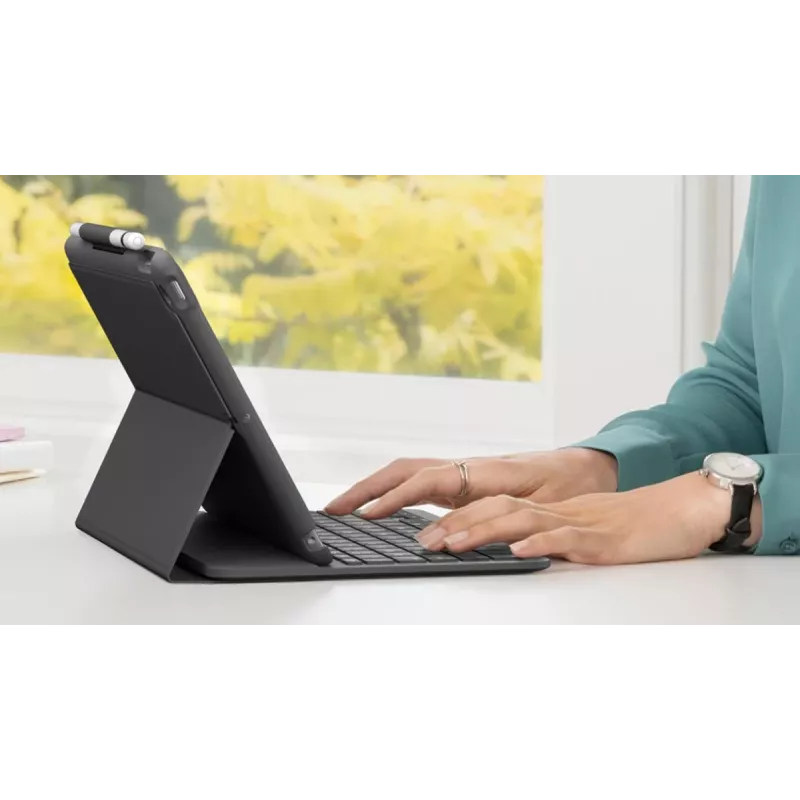 LOGITECH Slim Folio, skirta iPad 7 kartai, grafito spalvos, QWERTZ vokiškas išdėstymas