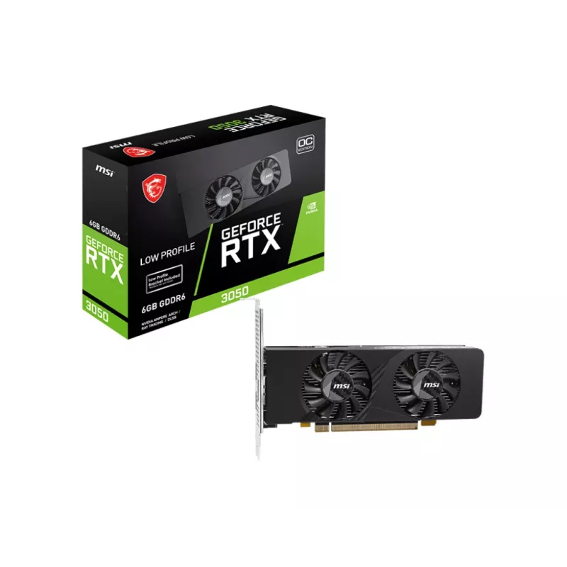 MSI vaizdo plokštė GeForce RTX 3050 6 GB GDDR6, PCIe x8 4.0, 1492 MHz spartinimas, 96 bitų, 2x HDMI 2.1 + DP 1.4a, 70 W, 2 ventiliatoriai, FH/HL