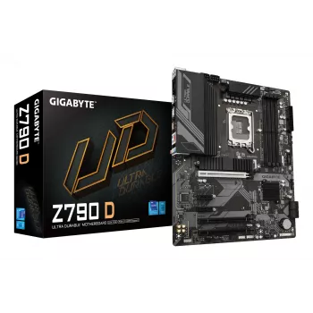 GIGABYTE Z790 D pagrindinė plokštė – palaiko Intel Core 14-os kartos procesorius, 12+1+1 fazių skaitmeninis VRM, iki 7600MHz DDR5 (OC), 3xPCIe 4.0 M.2, 2.5GbE LAN, USB 3.2 Gen 2
