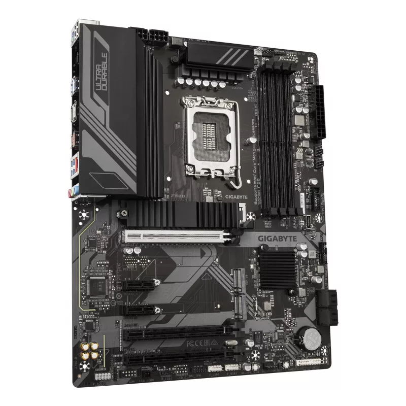 GIGABYTE Z790 D pagrindinė plokštė – palaiko Intel Core 14-os kartos procesorius, 12+1+1 fazių skaitmeninis VRM, iki 7600MHz DDR5 (OC), 3xPCIe 4.0 M.2, 2.5GbE LAN, USB 3.2 Gen 2