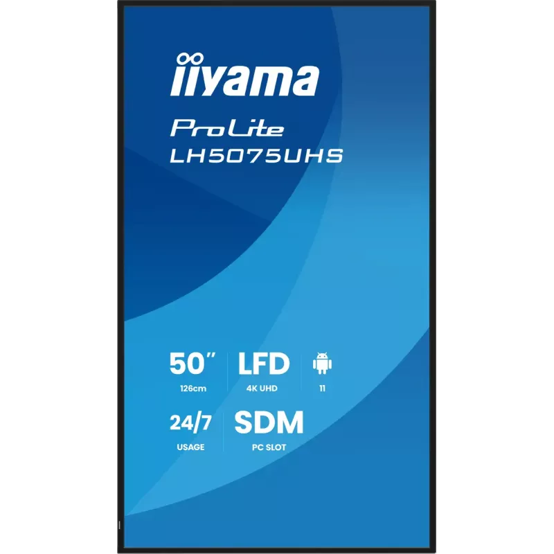 iiyama LH5075UHS-B2AG reklaminis ekranas Skaitmeninių reklamų plokščiasis ekranas 125,7 cm (49,5 colio) LCD Wi-Fi 500 cd/m² 4K Ultra HD Juodas Integruotas procesorius Android 24/7
