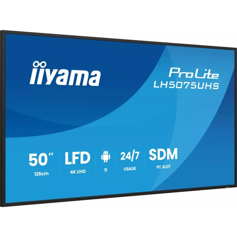 iiyama LH5075UHS-B2AG reklaminis ekranas Skaitmeninių reklamų plokščiasis ekranas 125,7 cm (49,5 colio) LCD Wi-Fi 500 cd/m² 4K Ultra HD Juodas Integruotas procesorius Android 24/7