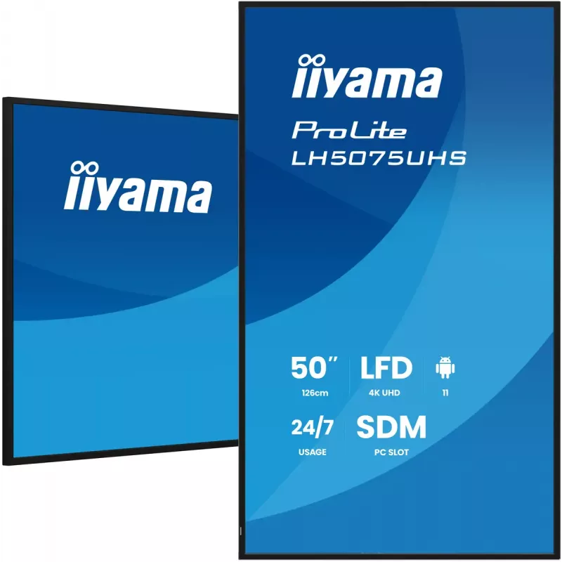 iiyama LH5075UHS-B2AG reklaminis ekranas Skaitmeninių reklamų plokščiasis ekranas 125,7 cm (49,5 colio) LCD Wi-Fi 500 cd/m² 4K Ultra HD Juodas Integruotas procesorius Android 24/7