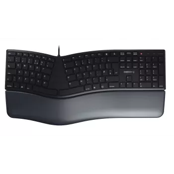 Vielinė ergonominė pilno dydžio klaviatūra Cherry KC 4500 ERGO juoda USB QWERTY JK 109 klavišų lenkta išdėstymo riešo atrama 1,8 m laidas