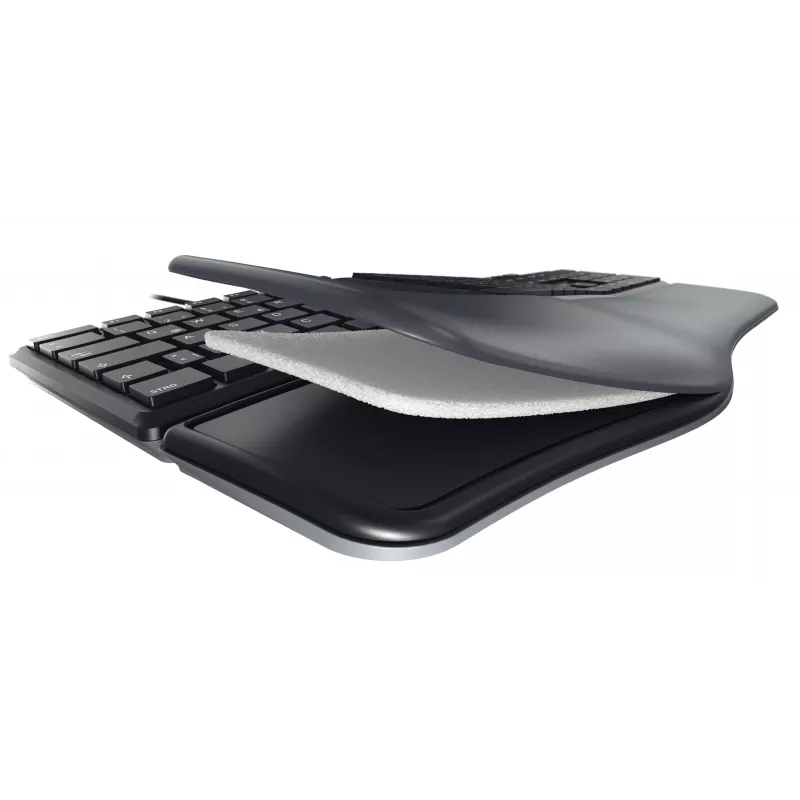 Vielinė ergonominė pilno dydžio klaviatūra Cherry KC 4500 ERGO juoda USB QWERTY JK 109 klavišų lenkta išdėstymo riešo atrama 1,8 m laidas