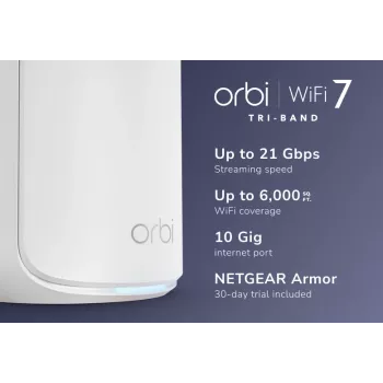 NETGEAR Orbi 870 Tri-band (2.4 GHz / 5 GHz / 6 GHz) Wi-Fi 7 (802.11be) Baltas 4 Vidinis