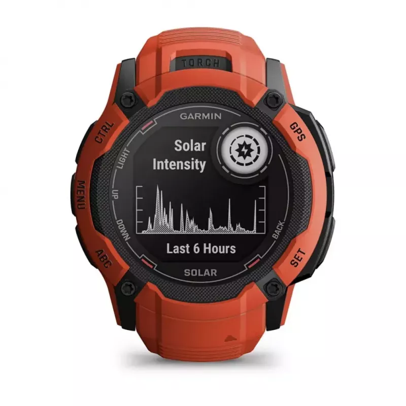 Išmanusis laikrodis GARMIN Instinct 2X Solar — sportinis laikrodis, 50 mm polimerinis korpusas, saulės įkrovimas, GPS (GPS/GLONASS/Galileo), 10 ATM, silikoninis dirželis
