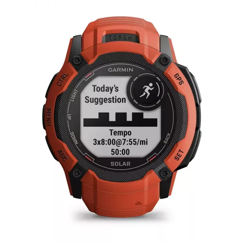 Išmanusis laikrodis GARMIN Instinct 2X Solar — sportinis laikrodis, 50 mm polimerinis korpusas, saulės įkrovimas, GPS (GPS/GLONASS/Galileo), 10 ATM, silikoninis dirželis