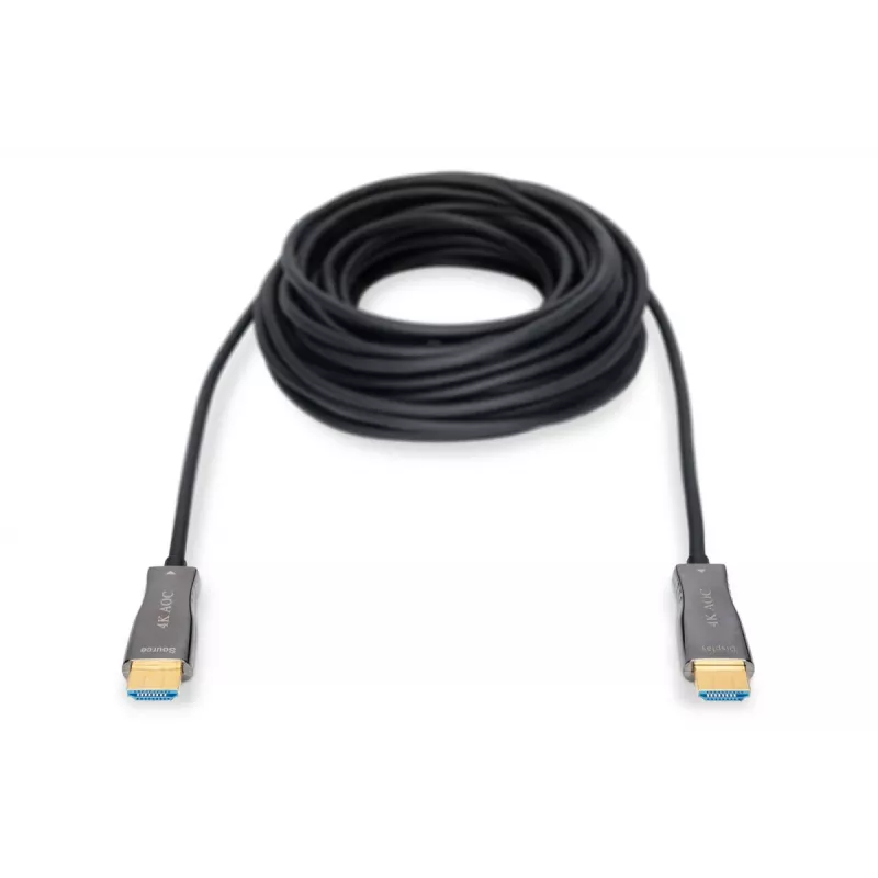 DIGITUS HDMI AOC hibridinio optinio pluošto jungiamasis kabelis, A tipo M/M, 30 m UHD 4K@60Hz, CE, juodas