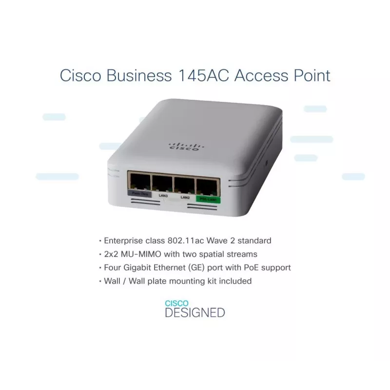 CISCO Cbw145ac 802.11ac 2x2 Wave 2 prieigos taškas sieninei plokštei