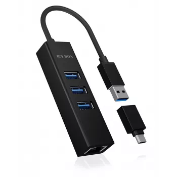 ICY BOX IB-HUB1419-LAN USB 3.2 Gen 1 (3.1 Gen 1) Type-A Juoda