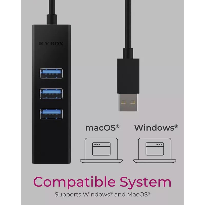 ICY BOX IB-HUB1419-LAN USB 3.2 Gen 1 (3.1 Gen 1) Type-A Juoda