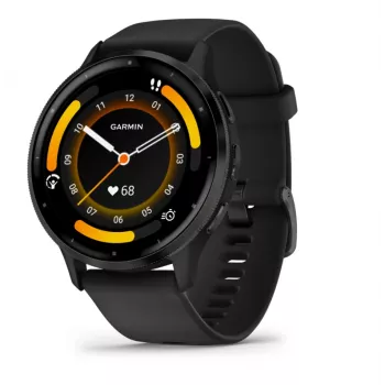 GARMIN INTERNATIONAL Venu 3 - Šiferio nerūdijančio plieno apvadas su juodu korpusu ir silikoniniu dirželiu - 45 mm