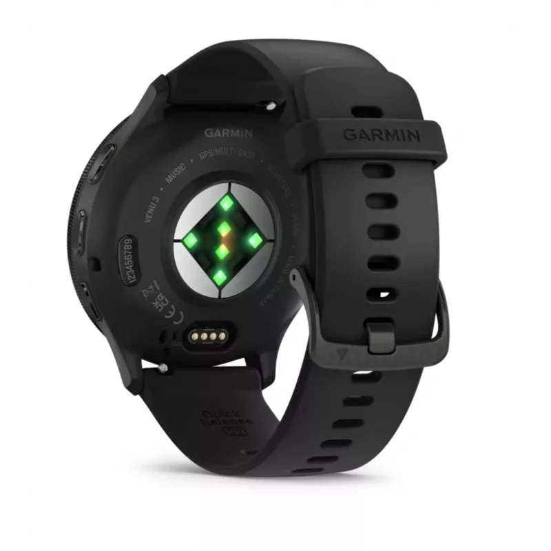 GARMIN INTERNATIONAL Venu 3 - Šiferio nerūdijančio plieno apvadas su juodu korpusu ir silikoniniu dirželiu - 45 mm
