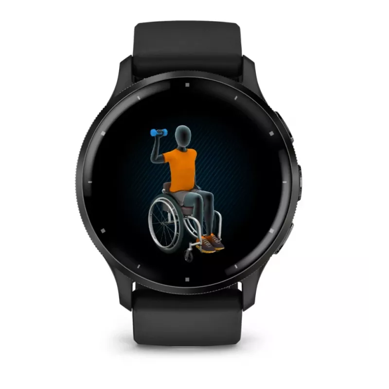 GARMIN INTERNATIONAL Venu 3 - Šiferio nerūdijančio plieno apvadas su juodu korpusu ir silikoniniu dirželiu - 45 mm