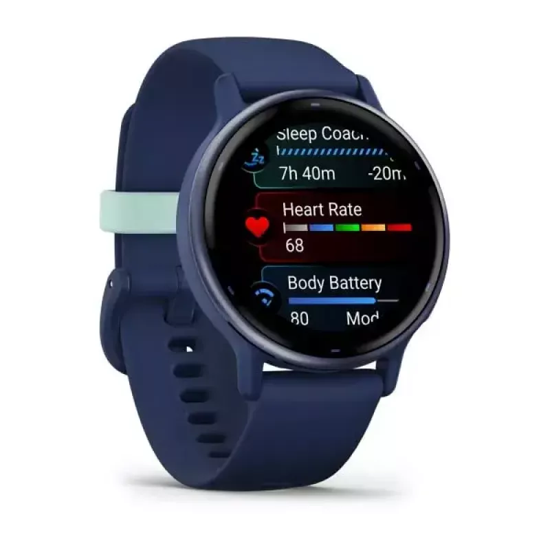 Išmanusis laikrodis GARMIN Vivoactive 5 — sportinis laikrodis, 42 mm aliuminio/polimero korpusas, AMOLED 1,2 col., GPS/GLONASS/Galileo, optinis ŠSD, SpO2, 5 ATM, Bluetooth/NFC