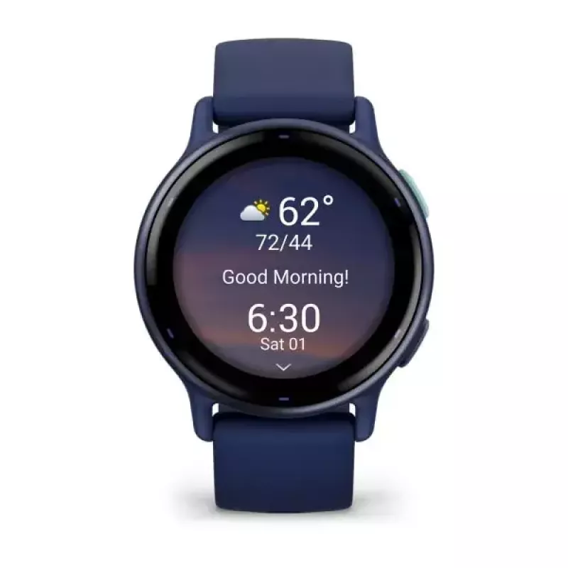 Išmanusis laikrodis GARMIN Vivoactive 5 — sportinis laikrodis, 42 mm aliuminio/polimero korpusas, AMOLED 1,2 col., GPS/GLONASS/Galileo, optinis ŠSD, SpO2, 5 ATM, Bluetooth/NFC