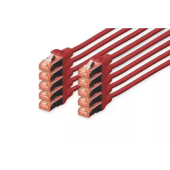 DIGITUS komutacinis kabelis - CAT6 - S/FTP - Snagless - Cu - 3m - raudonas - 10 vnt.
