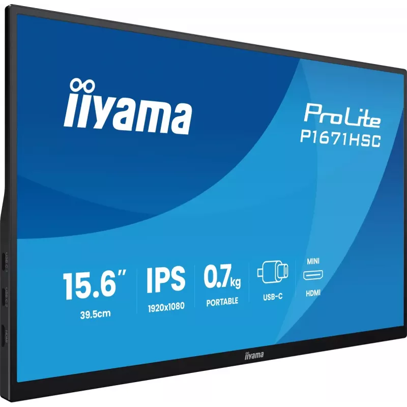 iiyama ProLite P1671HSC-B1 kompiuterio monitorius 39,6 cm (15,6 colio) 1920 x 1080 pikselių Full HD LED juodas