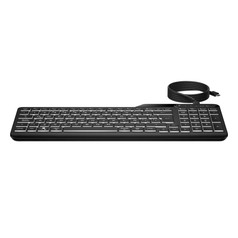 HP 405 kelių įrenginių apšviesta laidinė klaviatūra, pilno dydžio (100%), laidinė, USB, membraninė, juoda