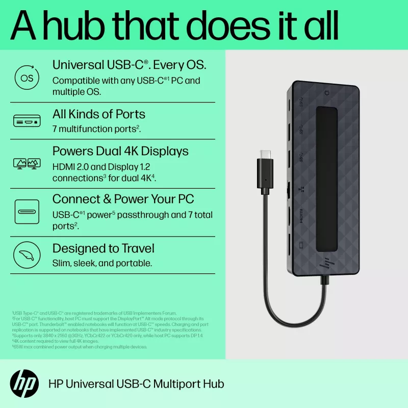 HP Universal USB-C Multiport Hub USB 3.2 Gen 1 Type-C juoda
