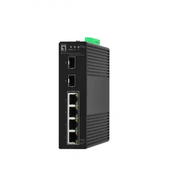 LevelOne Hilbert 6 prievadų pramoninis gigabitinis PoE Smart Lite jungiklis, 2 x SFP, 4 PoE išėjimai, 802.3at/af PoE