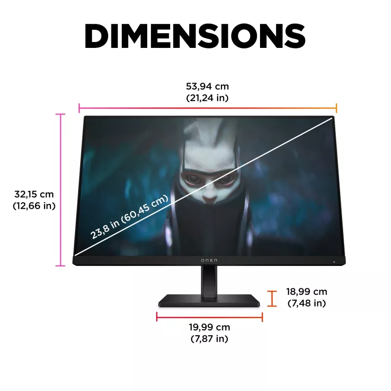 OMEN by HP 23,8 col. FHD 165Hz žaidimų monitorius – OMEN 24, 60,5 cm (23,8 col.), 1920 x 1080 pikselių, Full HD, LCD, 1 ms, juoda