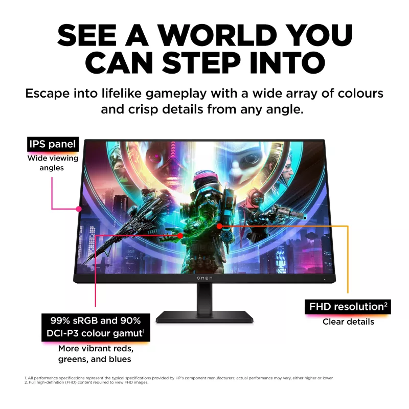 OMEN by HP 23,8 col. FHD 165Hz žaidimų monitorius – OMEN 24, 60,5 cm (23,8 col.), 1920 x 1080 pikselių, Full HD, LCD, 1 ms, juoda