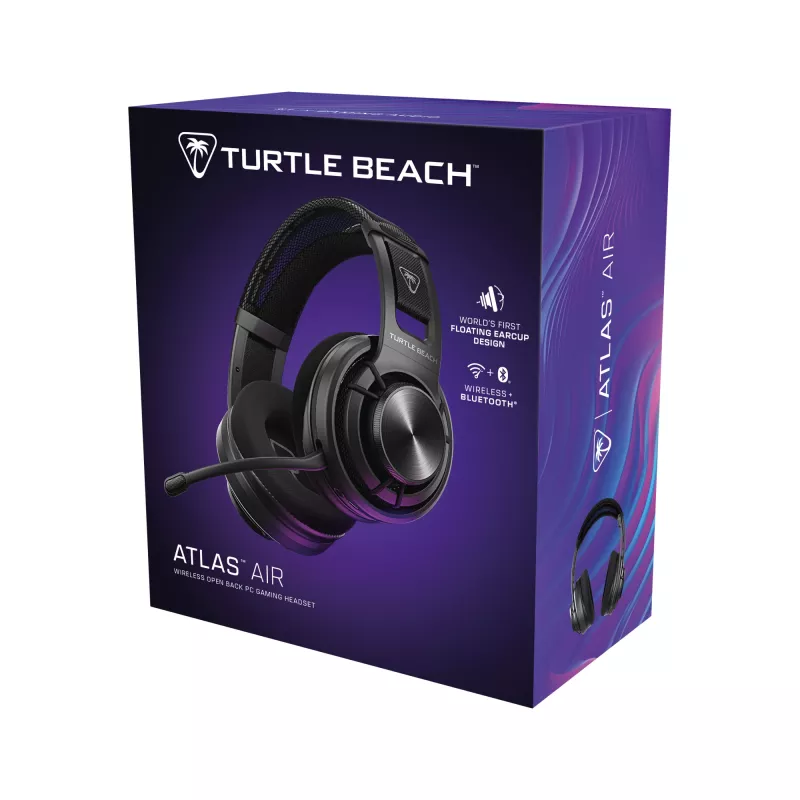 Turtle Beach Atlas Air belaidės atviros konstrukcijos ausinės kompiuteriniams žaidimams su 24 bitų aukštos kokybės garsu, transliacijų klasės mikrofonu, plūduriuojančiu ausies kaušeliu, atminties putų pagalvėlėmis ir Bluetooth ryšiu, skirtos kompiuteriui