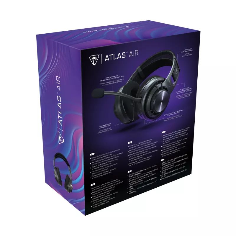 Turtle Beach Atlas Air belaidės atviros konstrukcijos ausinės kompiuteriniams žaidimams su 24 bitų aukštos kokybės garsu, transliacijų klasės mikrofonu, plūduriuojančiu ausies kaušeliu, atminties putų pagalvėlėmis ir Bluetooth ryšiu, skirtos kompiuteriui