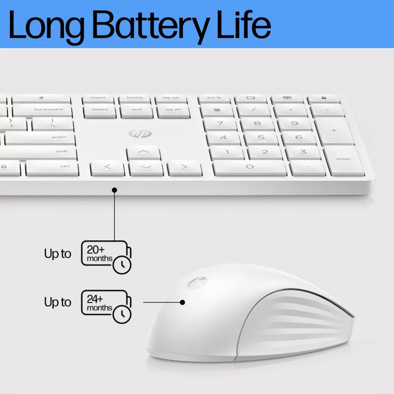 Belaidis klaviatūros ir pelės rinkinys HP 655 Full-size White