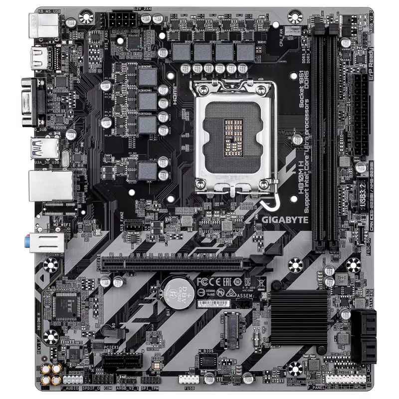 Motininė plokštė GIGABYTE H810M H Micro ATX, Intel H810 mikroschemų rinkinys, LGA 1851, DDR5, 2x DIMM iki 128 GB, PCIe 4.0, HDMI 2.1